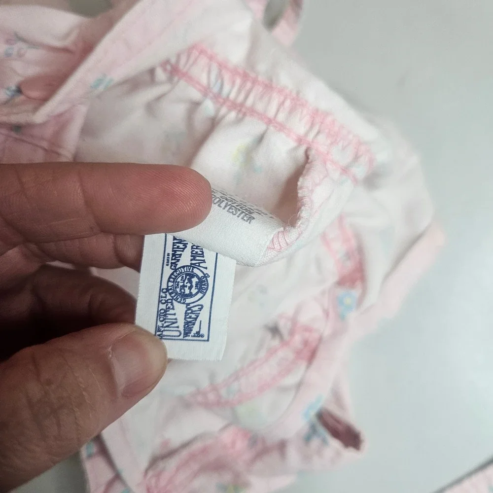 Vintage‎ OshKosh Bgosh Baby Girls Pink Floral Romper Shirt Set Made in USA 18M